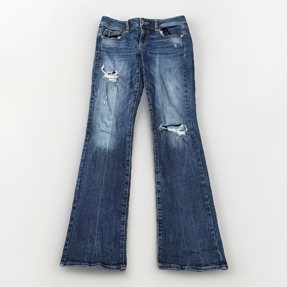 American Eagle Jeans Womens 4 Kick Boot Cut Low Rise Medium Wash Distressed